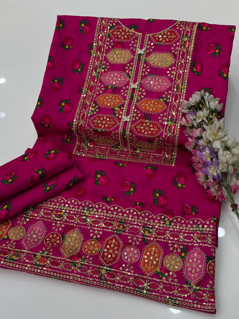 🔥 Winter’s Beautiful Embroidered Galla Daman Digital Printed 2 PC Dress