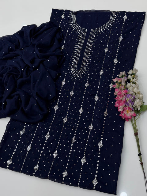 🔥 Beautiful Mukesh Kamdani Work Soft Bamber Chiffion 2 Pc Dress 👗