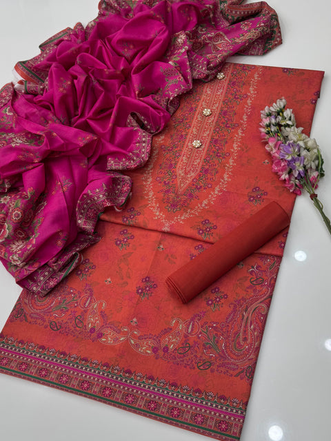 💕 Mausummery Brand Digital Printed Pure Lawn  3 Pc Dress 👗