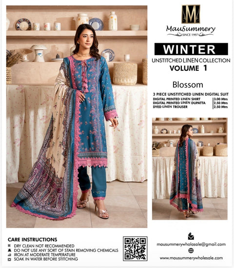 🔥 💯% Original Mausummery Brand Digital Printed Linen 3 Pc Dress 👗