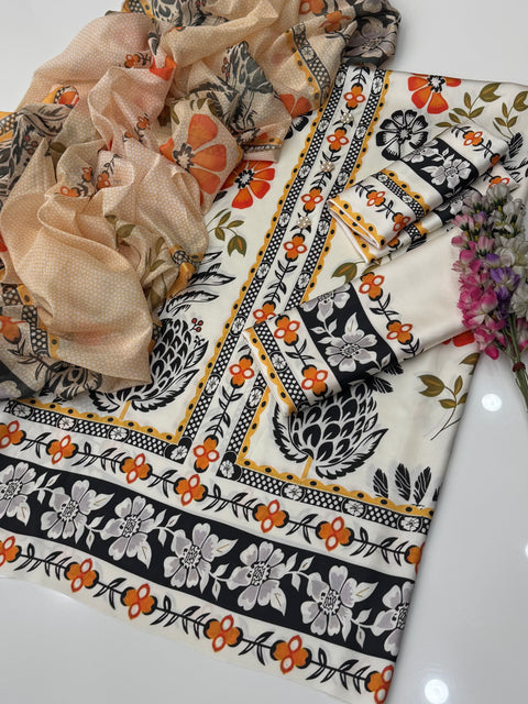 🔥 Branded Trending Printed Shamooz Silk 3 PC Dress 👗