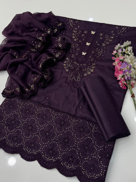 Party Wear’s Fancy Sequence Shiffile Chikankari Viscous 3 Pc 👗