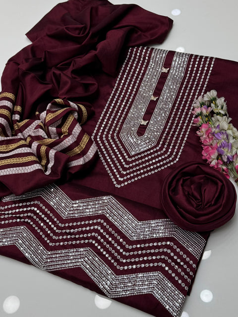 🔥 #WINTER’s Boutique Style Fancy Sequence Embroidery Soosi 3 PC Dress 👗