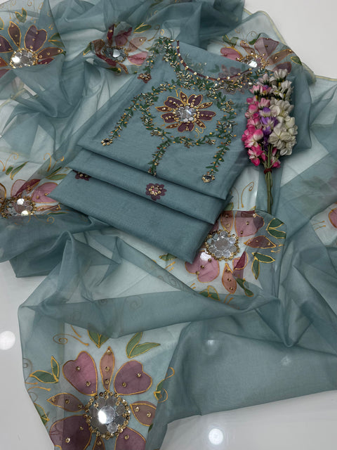 Beautiful Handmade Beads Ada Work With Painted 🎨 Mirror Work 2 PC Dress 👗