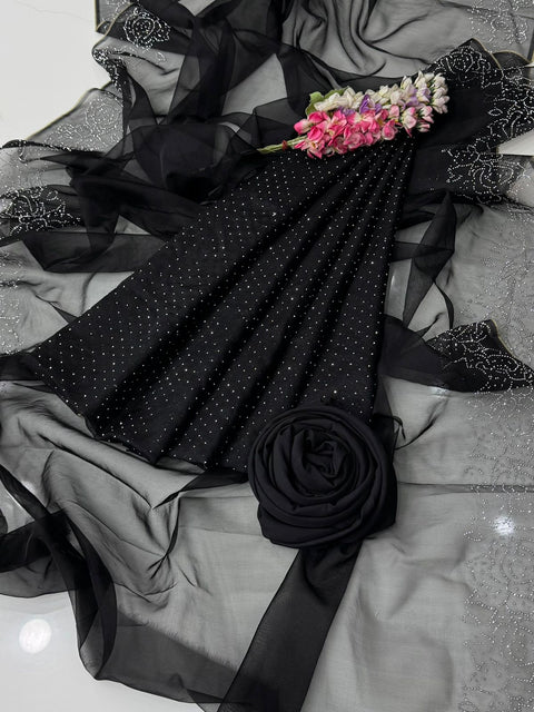 Party Wear Beautiful Stone Work Pure Organza Allover 3 Pc 👗