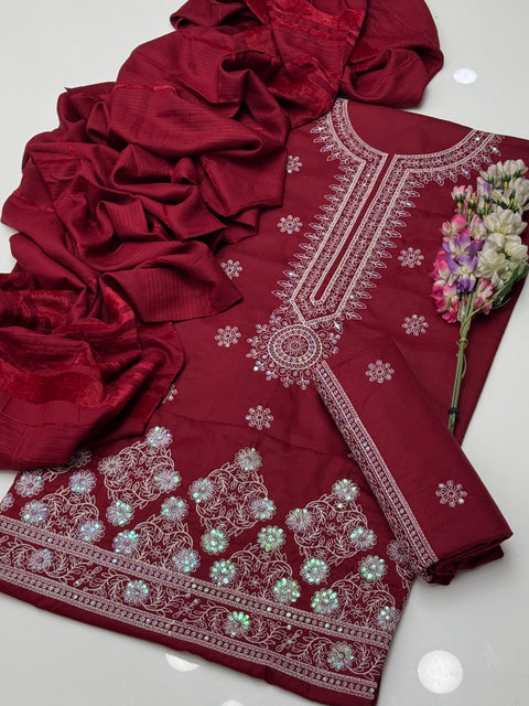 Handmade Style Chikankari Sequence Embroidery 🧵3 Pc Dress 👗