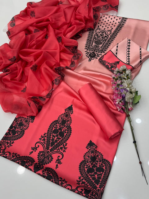 🔥 Branded Trending Printed Shamooz Silk 3 PC Dress 👗