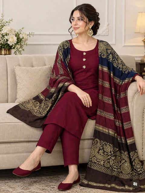 💕 #Winter’s Jacquard Pashmina Shawl With Dhanak 3 PC Dress 👗