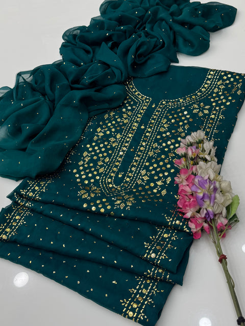Indian Golden Mukesh Work Chiffion 2 Pc Dress 👗