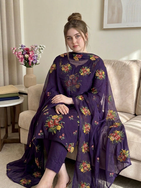 💕 Cross Stitch Sequence Embroidery 🧵Lawn 3 PC Dress 👗