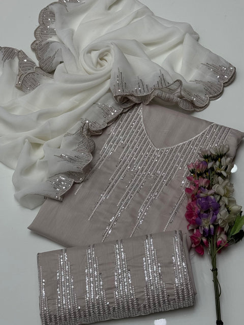 Fancy Sequence Embroidery 🧵 Viscous Silk 3 PC Dress 👗