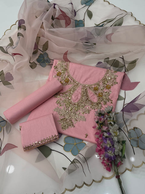 ❤️ EID Special Handwork Paint 🎨 Lawn With Organza 3 Pc Dress 👗