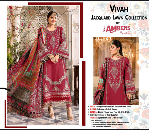 EID’s Luxury Heavy Embroidered Self Jacquard Lawn With Silk Duppata 3 Pc Dress 👗