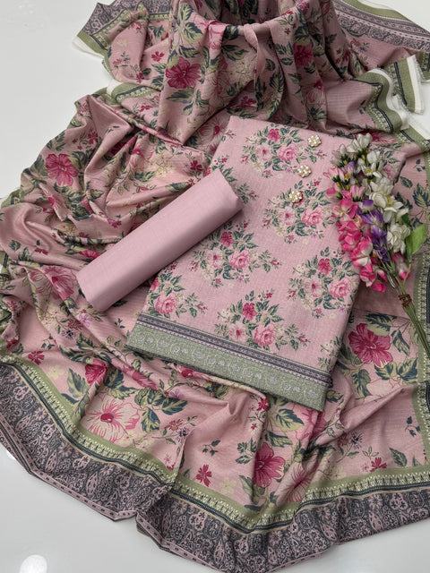 💯% Original Mausummery Brand Digital Printed Bana Dora Linen 3 Pc Dress 👗