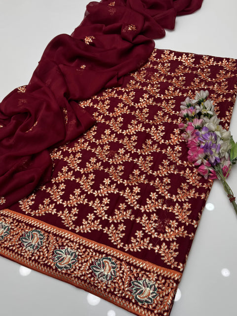 Handmade Goota Style Thread Embroidery 🧵 Soft Chiffion Shirt Duppata 2 Pc 👗