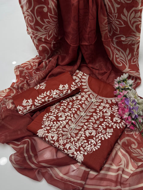 Handmade Style Unique Thread Embroidery 🧵 Lawn 3 Pc Dress 👗