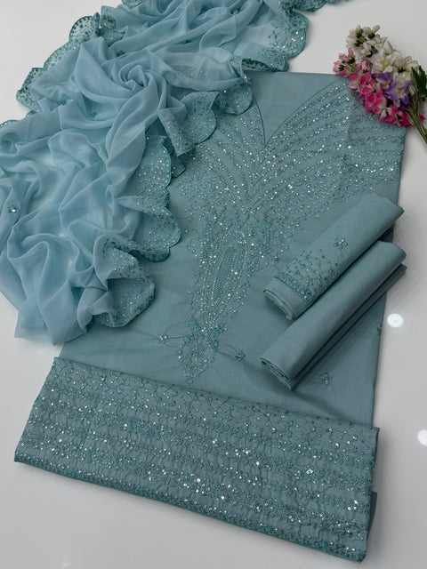 💕 Fancy Beautiful Outfit Bareeze Sequence Embroidery 🪡 Lawn 3 PC Dress 👗
