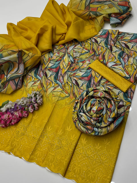 Shiffile Chikankari Embroidery 🧵 Viscous Bana Dora Digital Print 3 Pc