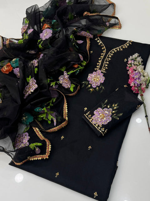 Handwork Stones And Beads Work Oil Painted 🎨 Organza 2 Pc Dress 👗