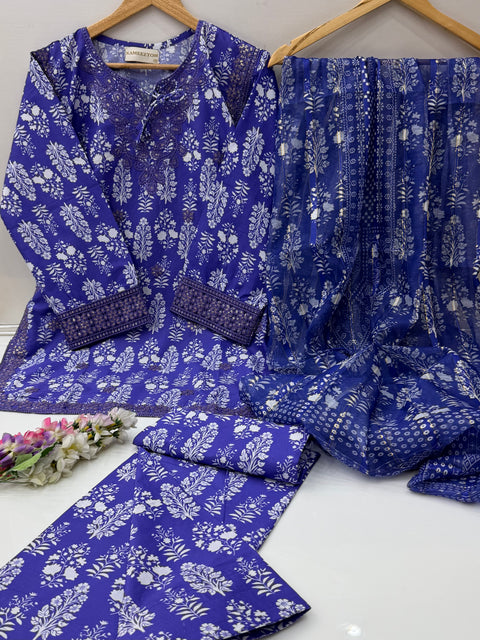 🔥 #STITCHED #LAWN WITH FARSHI SHALWAR 3PC 🔥