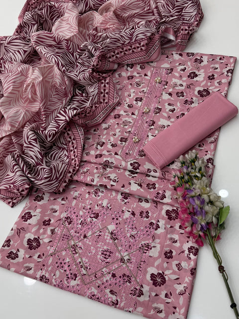 Beautiful Galla Daman Chikankari Embroidery 🧵 Lawn 3 PC Dress 👗