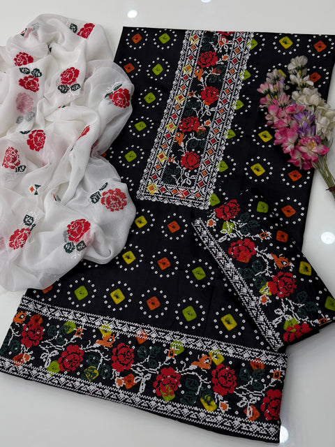 Beautiful Handmade Cross Stitch Embroidery 🧵 Chunri Print Lawn 3 PC Dress 👗