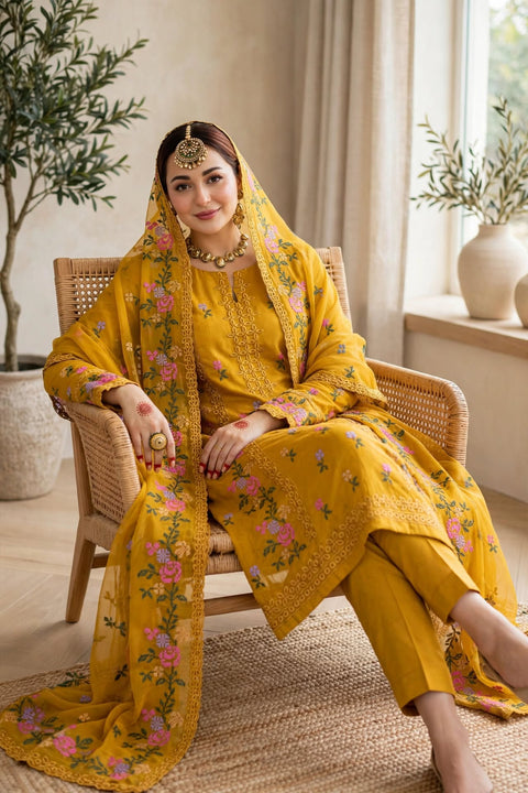 💕 Chikankari & Cross Stitch Sequence Embroidery 🧵 Viscose 3 PC Dress 🔥