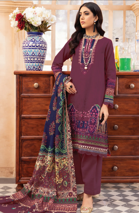 💕Mausummery Brand Digital Printed Soft Khaddar 3 Pc Dress