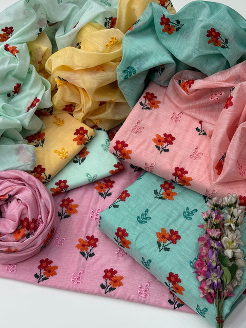 Beautiful Cross Stitch Embroidery 🧵 With Chikankati Boring Work Paper Cotton 2 Pc Dress 👗