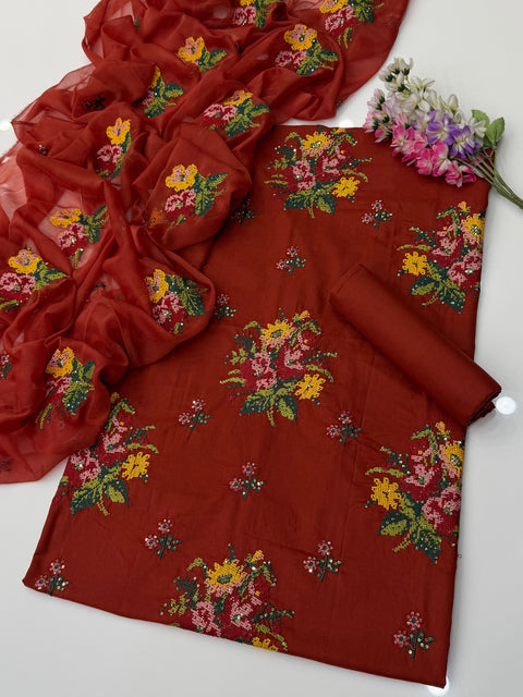 💕 Cross Stitch Sequence Embroidery 🧵Lawn 3 PC Dress 👗