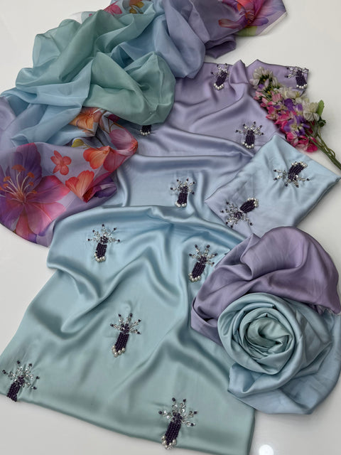 💕 #MOST #VIRAL OMBRE BEADS WORK SILK 3 PC Dress 👗