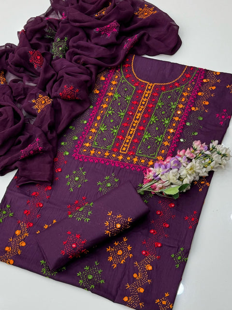 Handmade Afghani Pasham Embroidery 🧵 Lawn 3 Pc Dress 👗