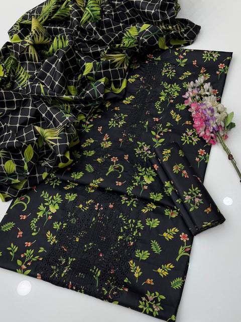 Beautiful Galla Daman Chikankari Embroidery 🧵 Lawn 3 PC Dress 👗