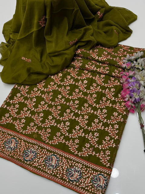 Handmade Goota Style Thread Embroidery 🧵 Soft Chiffion Shirt Duppata 2 Pc 👗