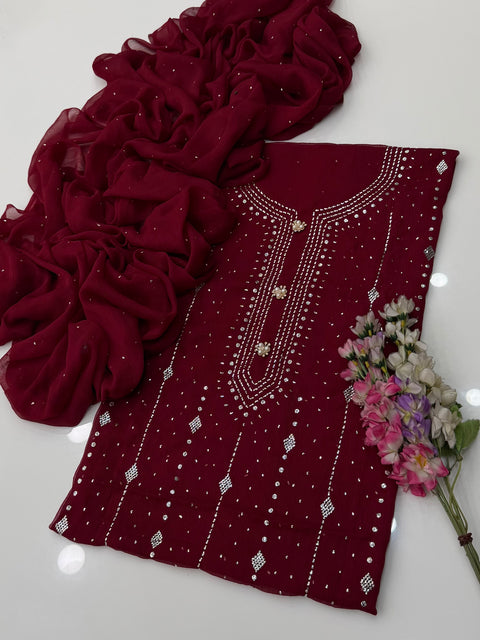 🔥 Beautiful Mukesh Kamdani Work Soft Bamber Chiffion 2 Pc Dress 👗