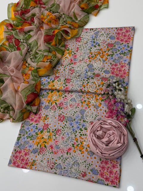 🔥 Beautiful Chikankari Embroidery Digital Printed Lawn 3 PC Dress 👗