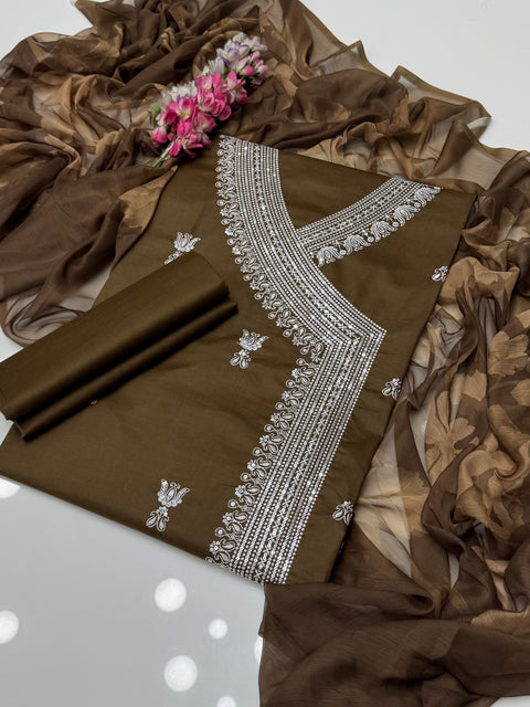 Fancy Angrakha Style Sequence Work Embroidery 🧵 Lawn 3 Pc Dress 👗