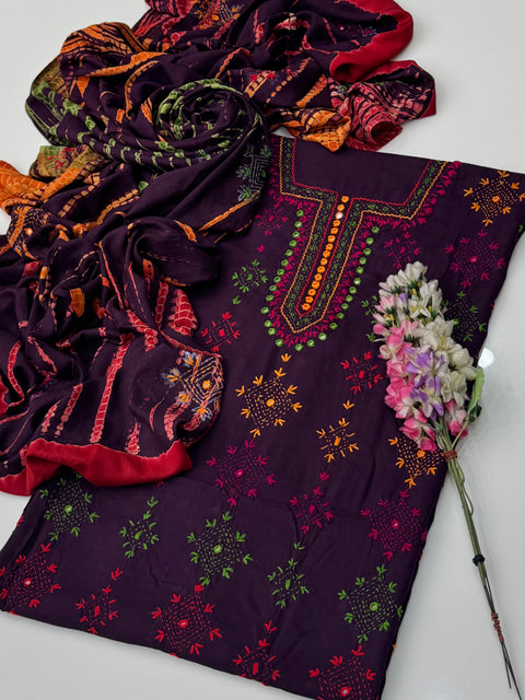 Handmade Afghani Pasham Embroidery With Sheesha Work Linen 3 Pc Dress 👗