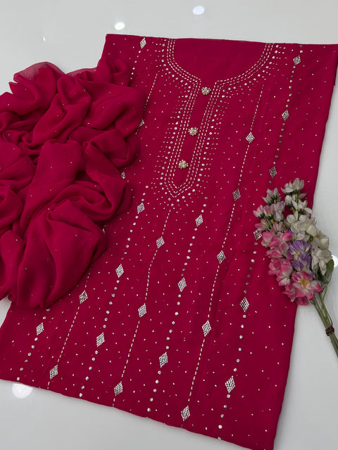 🔥 Beautiful Mukesh Kamdani Work Soft Bamber Chiffion 2 Pc Dress 👗