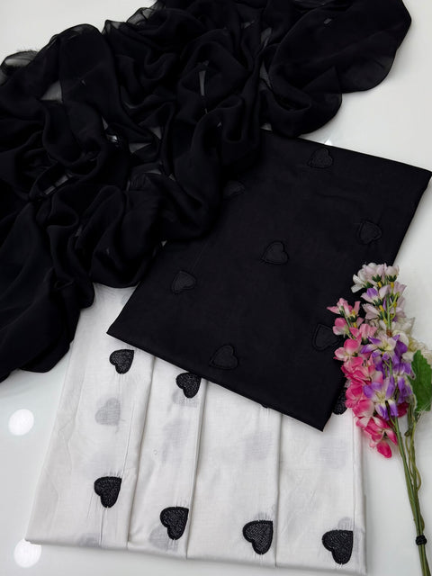 🖤 MOST VIRAL HEART EMBROIDERY 🧵 LAWN 3 PC 🖤