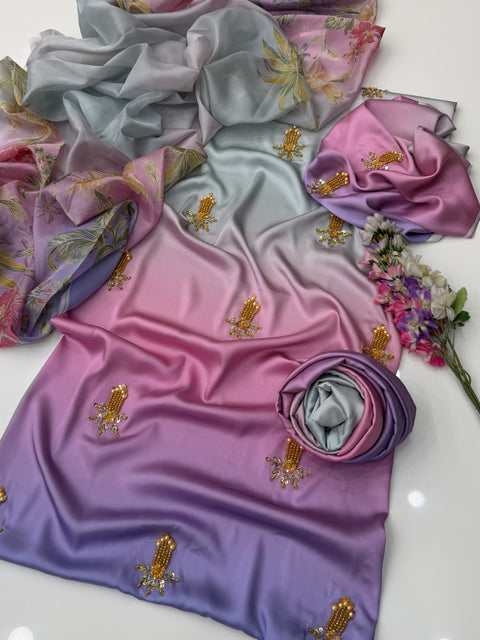 💕 #MOST #VIRAL OMBRE BEADS WORK SILK 3 PC Dress 👗