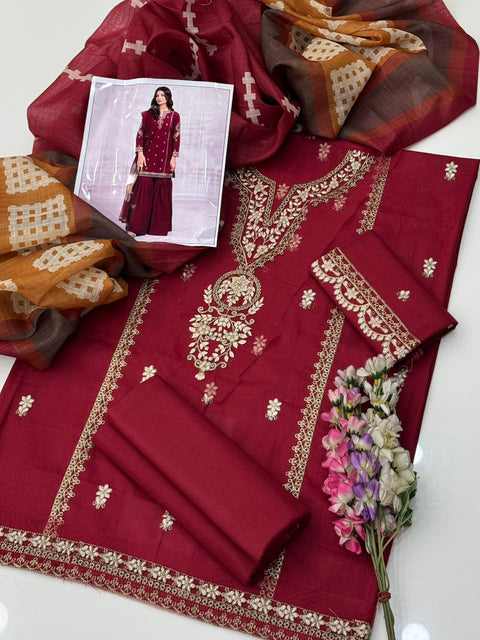 💕 Branded Luxury Pure Lawn With Embroidered Patches 3 Pc 👗