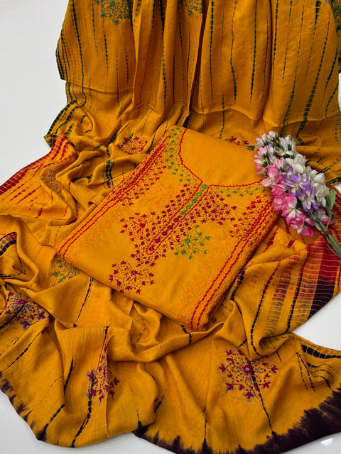 Handcrafted Beautiful Afghani Pasham Embroidery With Sheesha Work Linen 3 Pc Dress 👗