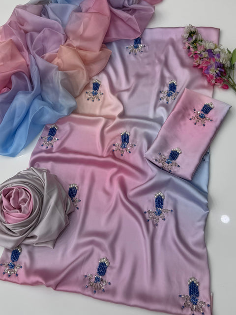 💕 #MOST #VIRAL OMBRE BEADS WORK SILK 3 PC Dress 👗