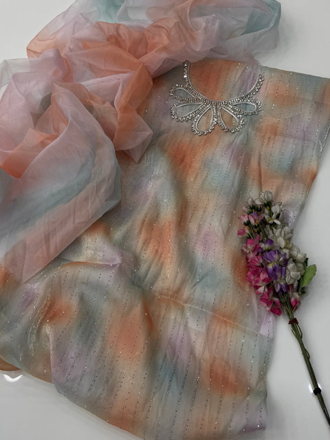 Beautiful Ombré Print Sheesha Silk Stone Work (Embroidered Neckline) 2 Pc Dress 👗