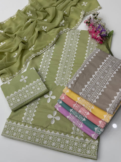 🔥 Most Demanded Applique & Cross Stitch Embroidery 🧵 Lawn 3 Pc Dress 👗