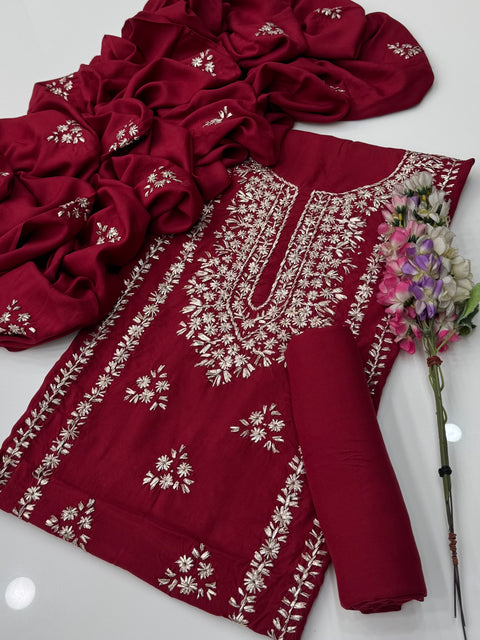 Handmade LCD Goota Kinari Embroidery 🧵 Linen 3 Pc Dress 👗