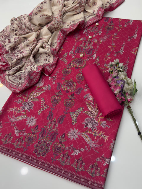 🔥 💯% Original Mausummery Brand Digital Printed Linen 3 Pc Dress 👗