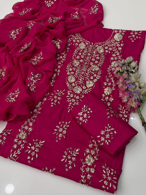 💕 Handmade Traditional Goota Kinari Work Embroidery 🧵 Pure Lawn 3 Pc Dress 👗