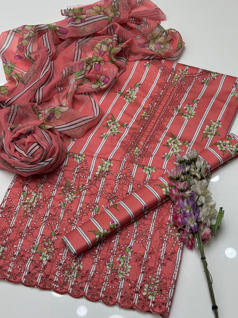 Beautiful Chikankari & Sequence Work 🧵 Digital Printed Lawn 3 Pc Dress 👗